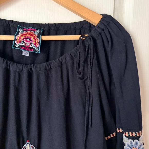 Johnny Was Black Peasant Tie Floral Embroidery Blouse Top, XS - Picture 6 of 9